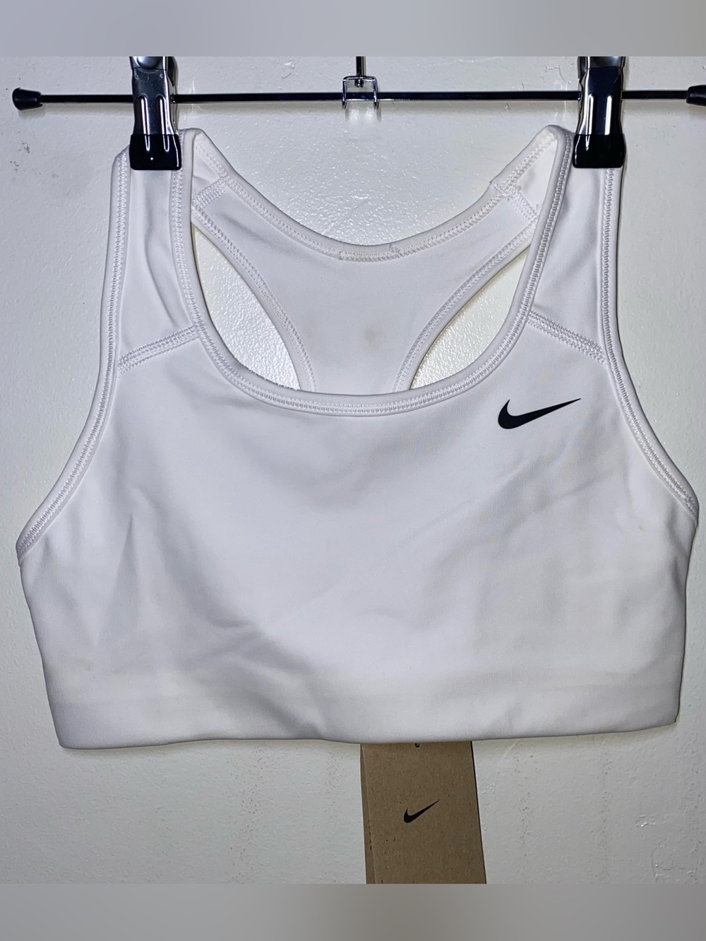 Nike White Racerback Sports Bra with Black Swoosh Size XS
